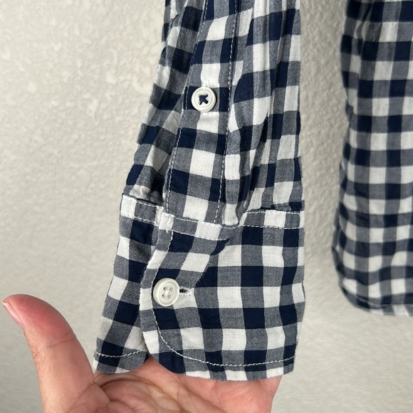 J. Crew Navy Blue & White Gingham Check Print Long Sleeve Button Down Top Size S - Picture 4 of 7